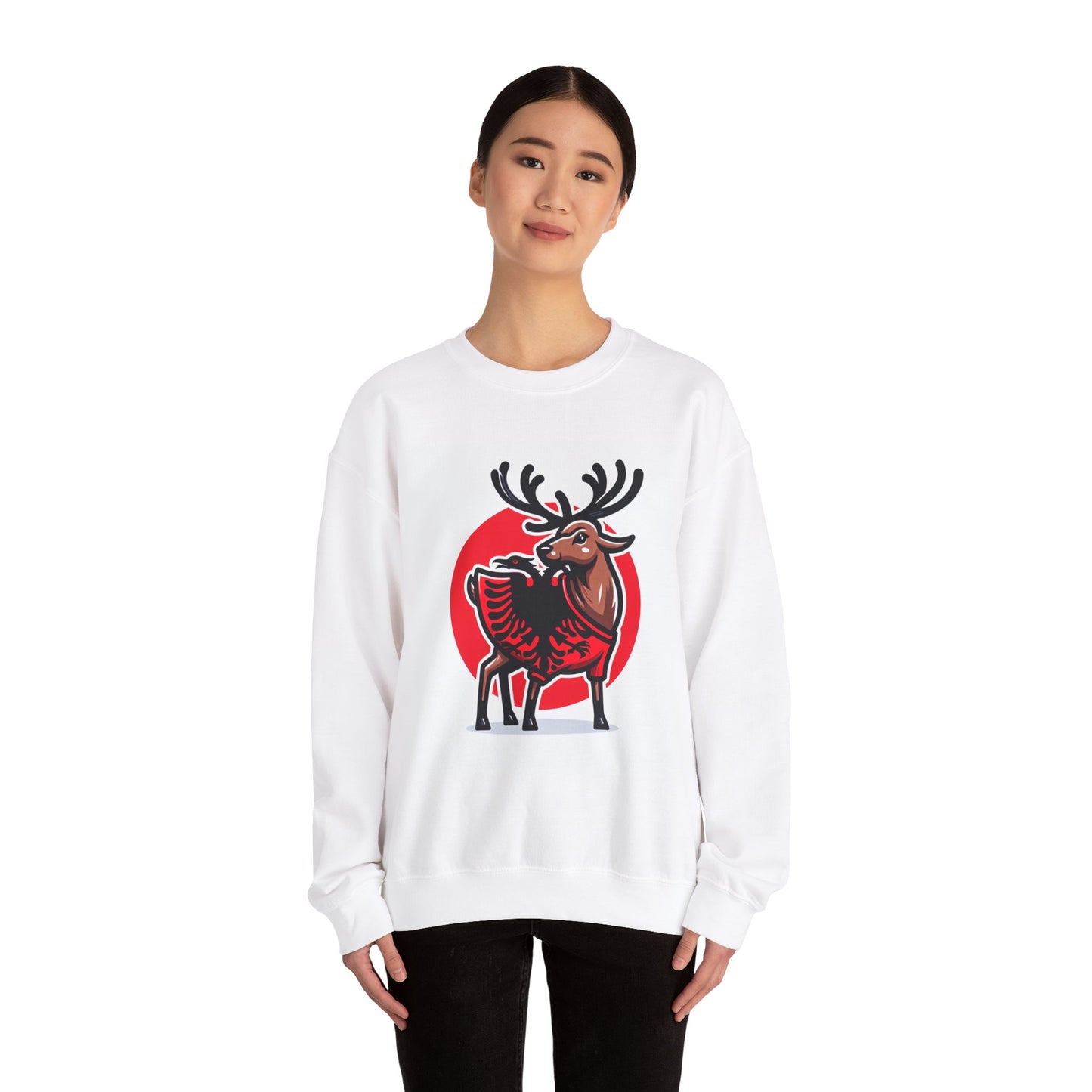 Reindeer Sweater Sweatshirt with Albanian Eagle Print